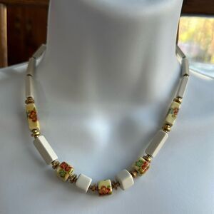 Vintage Jewelry Ceramic Bead Necklace with Barrel Clasp